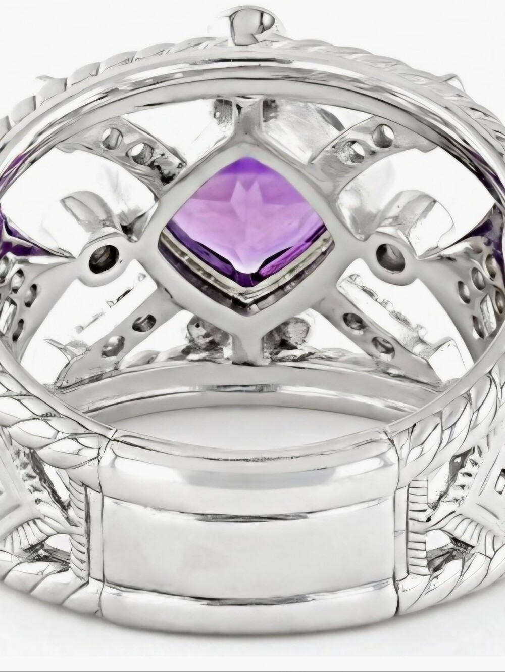 Judith Ripka Natural Amethyst and CZ ring in Rodium Plated 925 Sterling Silver. - Picture 3 of 4